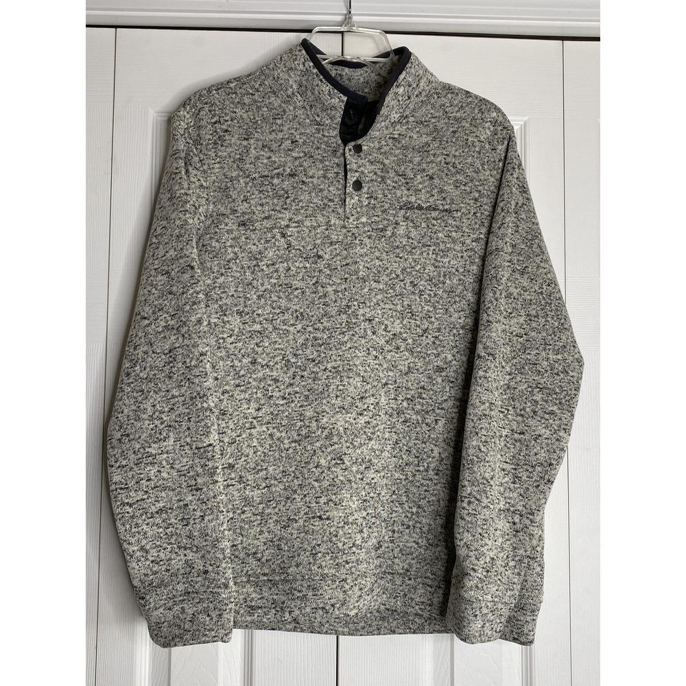 Eddie Bauer Sweatshirt Radiator Fleece Mock Neck 1/4 Snap Pullover Gray Men's M